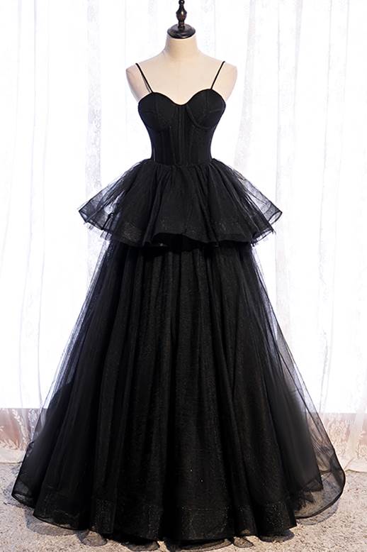 Spaghetti Straps A-line Black Ball Gown Long Prom Dresses, PDS0258 –  mybestbridal